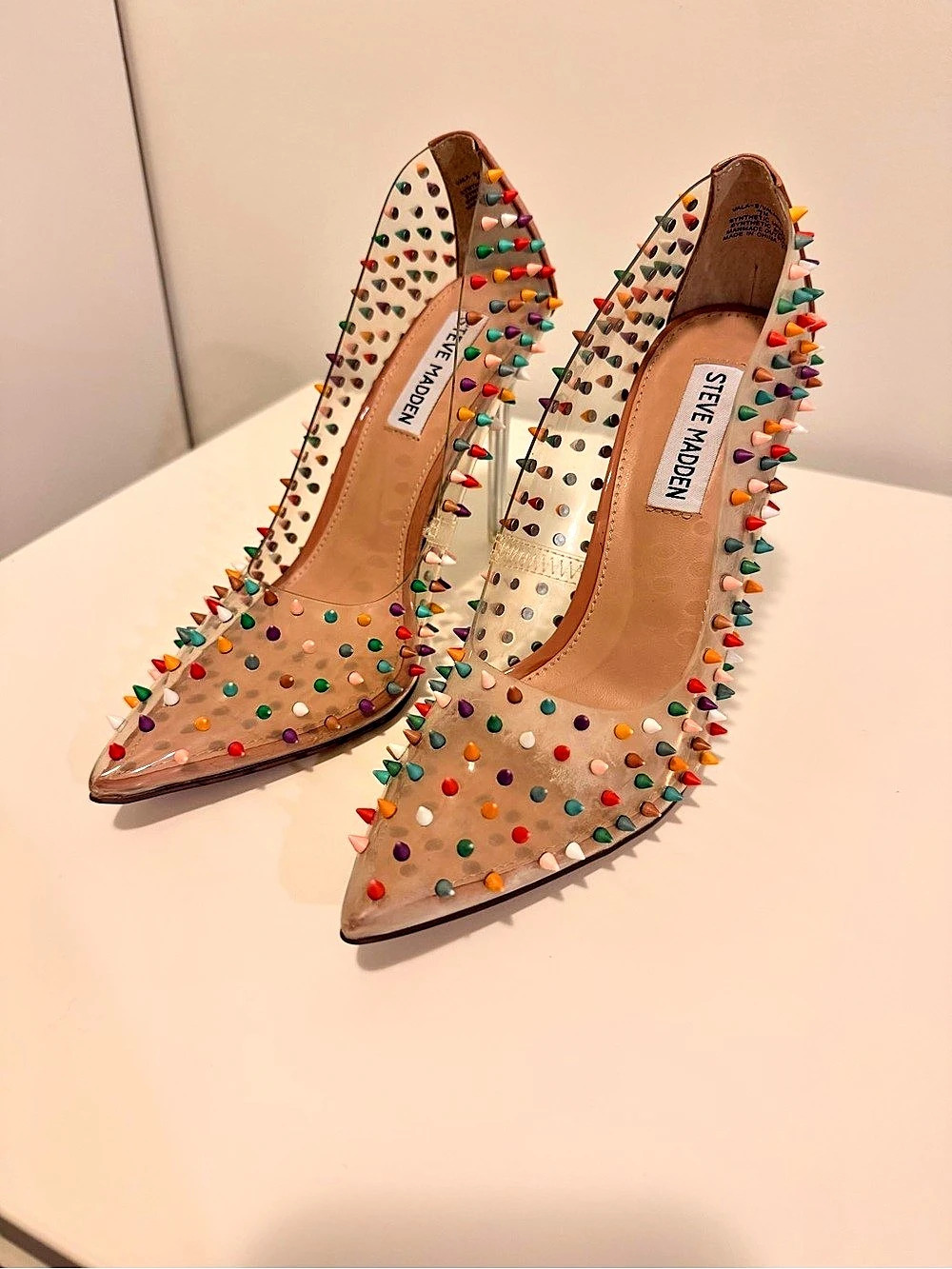 Steve Madden VALA-S Studded Pointed-Toe Heels in Tan